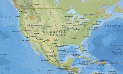 Mapa de los sismos ocurridos en Estados Unidos y el Caribe en las últimas 24 horas