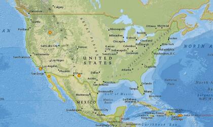 Mapa de los sismos ocurridos en Estados Unidos y el Caribe en las últimas 24 horas