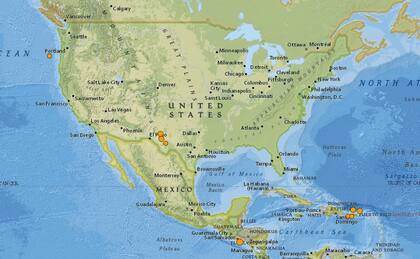 Mapa de los sismos ocurridos en Estados Unidos y el Caribe en las últimas 24 horas
