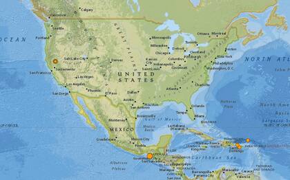 Mapa de los sismos ocurridos en Estados Unidos y el Caribe en las últimas 24 horas