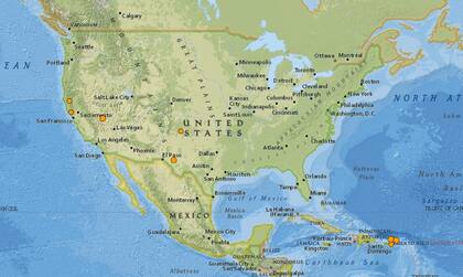 Mapa de los sismos ocurridos en Estados Unidos y el Caribe en las últimas 24 horas