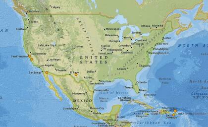 Mapa de los sismos ocurridos en Estados Unidos y el Caribe en las últimas 24 horas