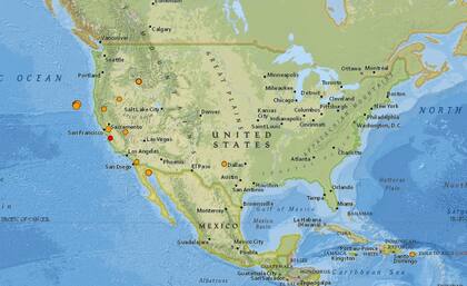 Mapa de los sismos ocurridos en Estados Unidos y el Caribe el 29 de febrero