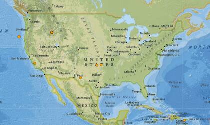 Mapa de los sismos ocurridos en Estados Unidos y el Caribe el 6 de febrero