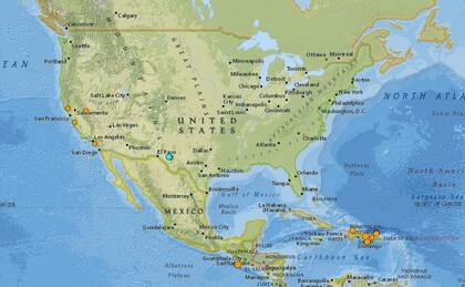Mapa de los sismos ocurridos en Estados Unidos y el Caribe en las últimas 24 horas