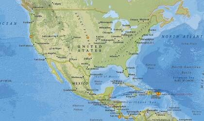 Mapa de los sismos ocurridos en Estados Unidos y el Caribe en las últimas 24 horas