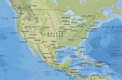 Mapa de los sismos ocurridos en Estados Unidos y el Caribe en las últimas 24 horas