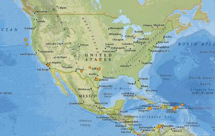 Mapa de los sismos ocurridos en Estados Unidos y el Caribe en las últimas 24 horas