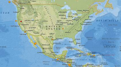 Mapa de los sismos ocurridos en Estados Unidos y el Caribe en las últimas 24 horas