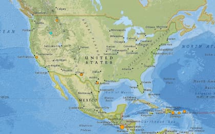 Mapa de los sismos ocurridos en Estados Unidos y el Caribe en las últimas 24 horas