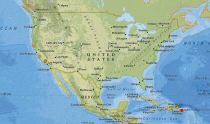 Mapa de los sismos ocurridos en Estados Unidos y el Caribe en las últimas 24 horas