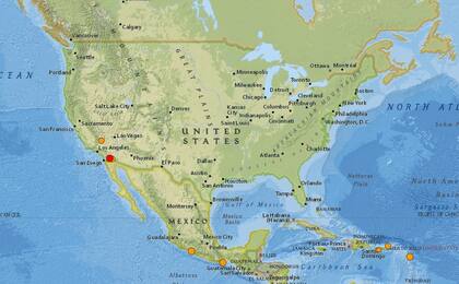 Mapa de los sismos ocurridos en Estados Unidos y el Caribe en las últimas 24 horas