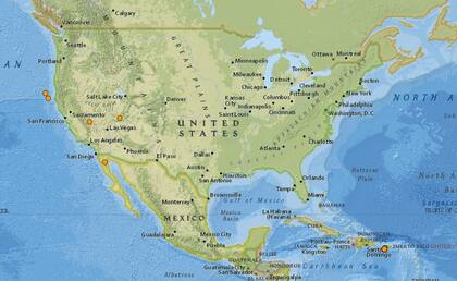 Mapa de los sismos ocurridos en Estados Unidos y el Caribe en las últimas 24 horas