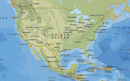 Mapa de los sismos ocurridos en Estados Unidos y el Caribe en las últimas 24 horas