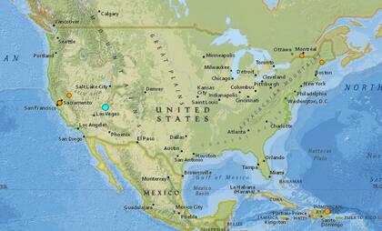 Mapa de los sismos ocurridos en Estados Unidos y el Caribe en las últimas 24 horas