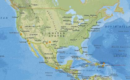Mapa de los sismos ocurridos en Estados Unidos y el Caribe en las últimas 24 horas
