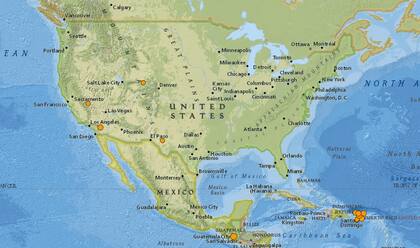 Mapa de los sismos ocurridos en Estados Unidos y el Caribe en las últimas 24 horas