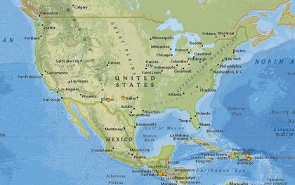 Mapa de los sismos ocurridos en Estados Unidos y el Caribe en las últimas 24 horas