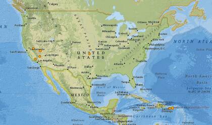 Mapa de los sismos ocurridos en Estados Unidos y el Caribe en las últimas 24 horas