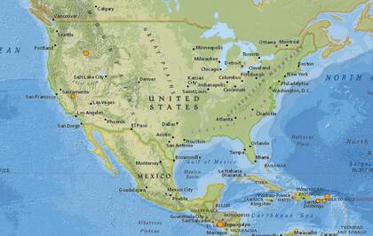 Mapa de los sismos ocurridos en Estados Unidos y el Caribe en las últimas 24 horas