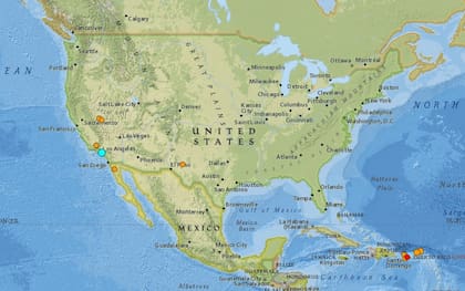 Mapa de los sismos ocurridos en Estados Unidos y el Caribe en las últimas 24 horas