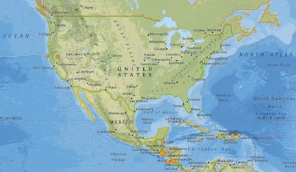 Mapa de los sismos ocurridos en Estados Unidos y el Caribe en las últimas 24 horas