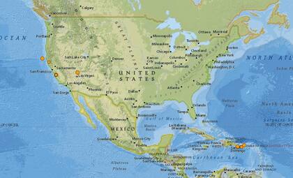 Mapa de los sismos ocurridos en Estados Unidos y el Caribe en las últimas 24 horas