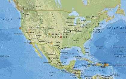 Mapa de los sismos ocurridos en Estados Unidos y el Caribe en las últimas 24 horas