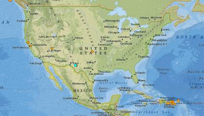 Mapa de los sismos ocurridos en Estados Unidos y el Caribe en las últimas 24 horas