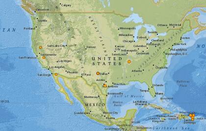 Mapa de los sismos ocurridos en Estados Unidos y el Caribe en las últimas 24 horas