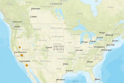 Mapa de los sismos registrados en EE.UU. de este 4 de diciembre