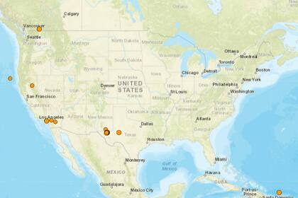 Mapa de los sismos registrados en EE.UU. de este 5 de diciembre