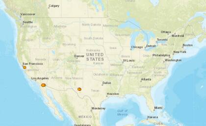 Mapa de los sismos registrados en EE.UU. de este 6 de diciembre