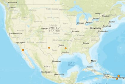 Mapa de los temblores que se registraron en América del Norte y el Caribe el 12 de enero