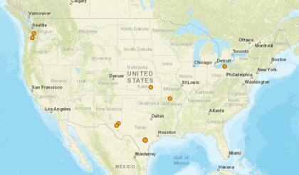 Mapa de los temblores que se registraron en América del Norte y el Caribe el 5 de enero