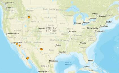 Mapa de los temblores que se registraron en América del Norte y el Caribe el 4 de enero