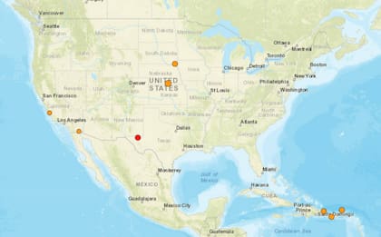 Mapa de los temblores que se registraron en América del Norte y el Caribe el 11 de diciembre