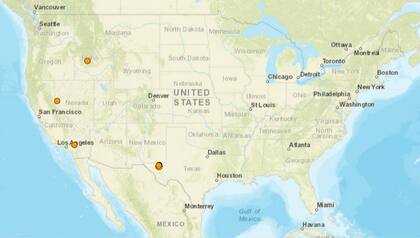 Mapa de los temblores que se registraron en América del Norte y el Caribe el 20 de diciembre