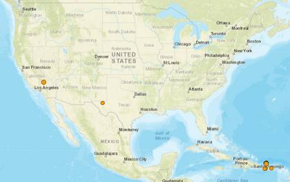Mapa de los temblores que se registraron en América del Norte y el Caribe el 9 de enero
