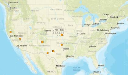 Mapa de los temblores que se registraron en América del Norte y el Caribe el 21 de diciembre