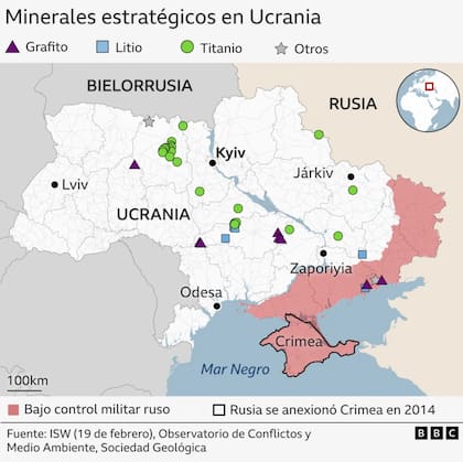 Mapa de minerales estratégicos en Ucrania