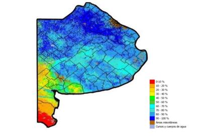 Mapa de porcentaje de agua en el suelo de entre 60-100%