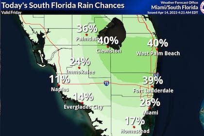 Mapa de probabilidad de lluvias para las ciudades de Florida durante este viernes