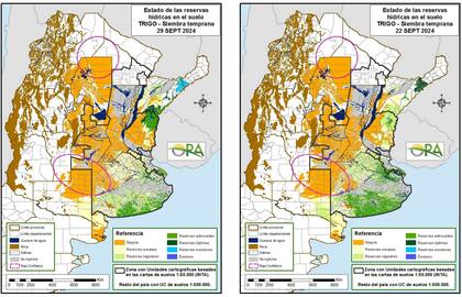 Mapa de reserva de agua en el suelo del 29 de septiembre de 2024 y el 22 de septiembre de 2024