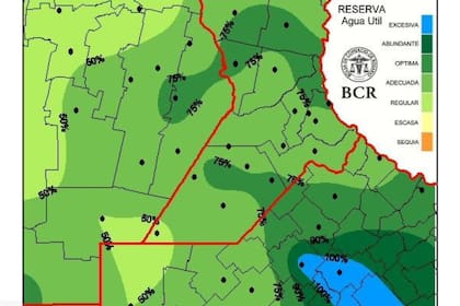 Mapa de reservas de agua útil antes de las lluvias en donde ya se veían excesos