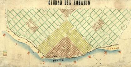 Mapa de Rosario en 1875, realizado por José Antonio Pillado.