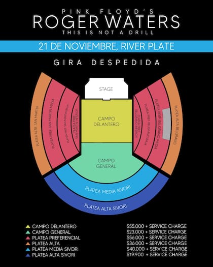 Mapa de ubicaciones para el show de Roger Waters en River Plate 2023