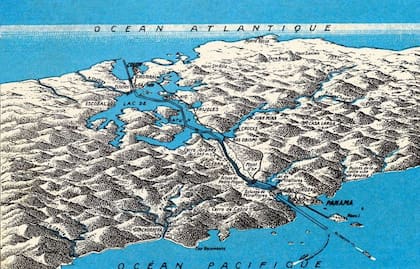Mapa del Canal de Panamá, construido entre 1881 y 1914 a lo largo del Istmo de Panamá