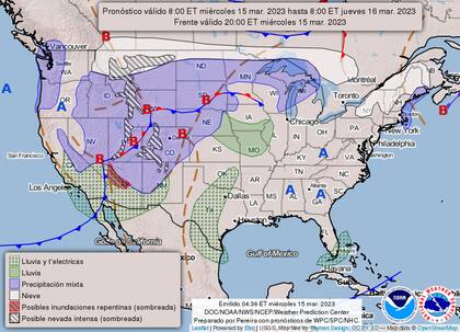 Mapa del clima en Estados Unidos del 15 de marzo 2023