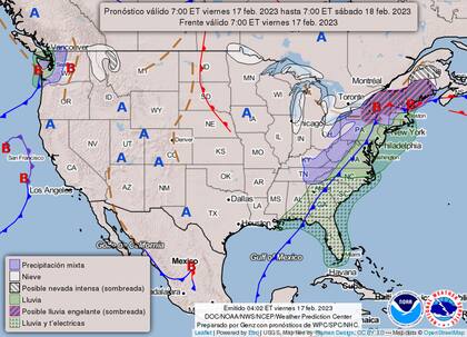 Mapa del clima en Estados Unidos del 17 de febrero